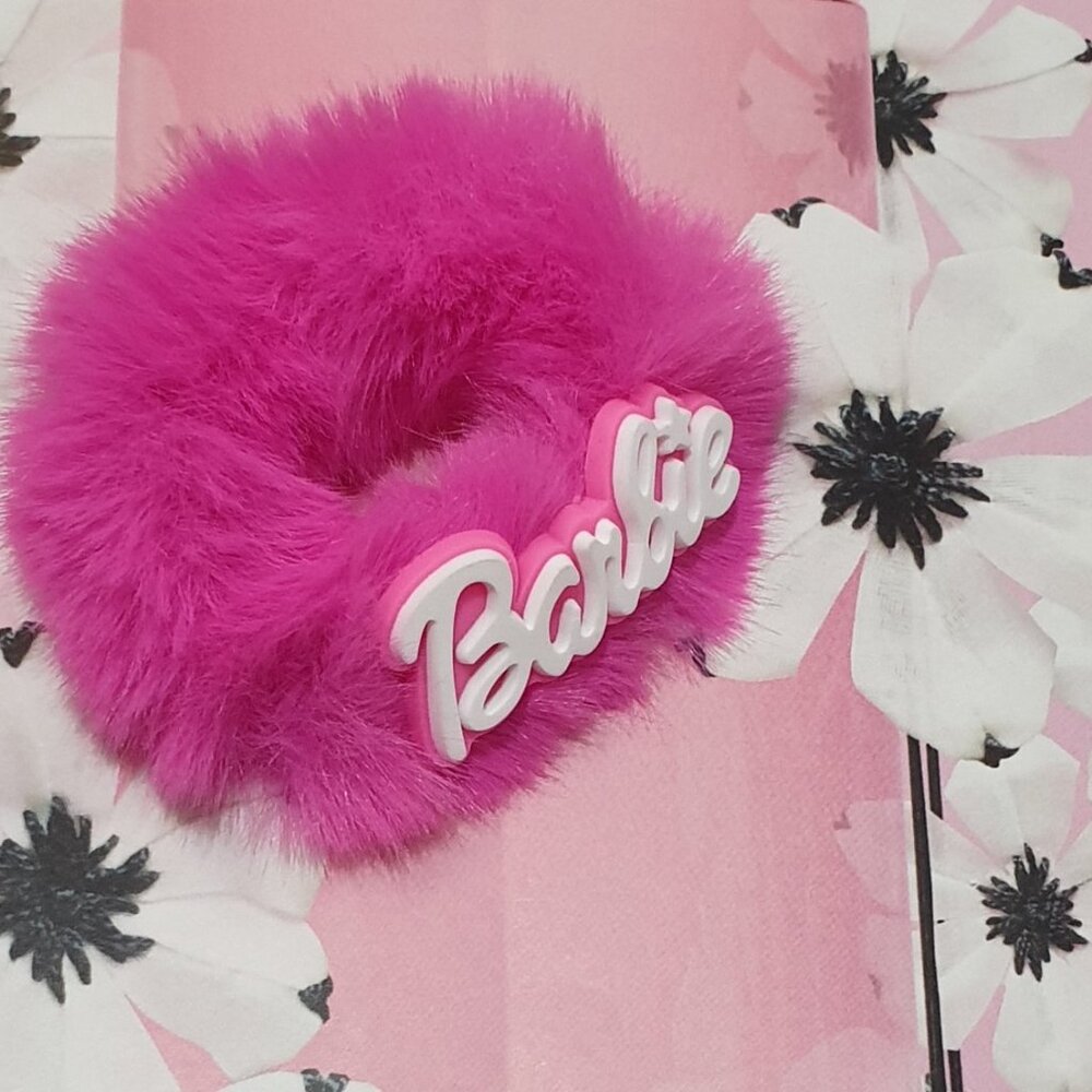 Fashion Pink Barbie Elastic Faux Fur Hair Tie Girls Women Casual Accessory Gift